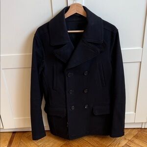 All Saints Men's Navy Pea Coat
